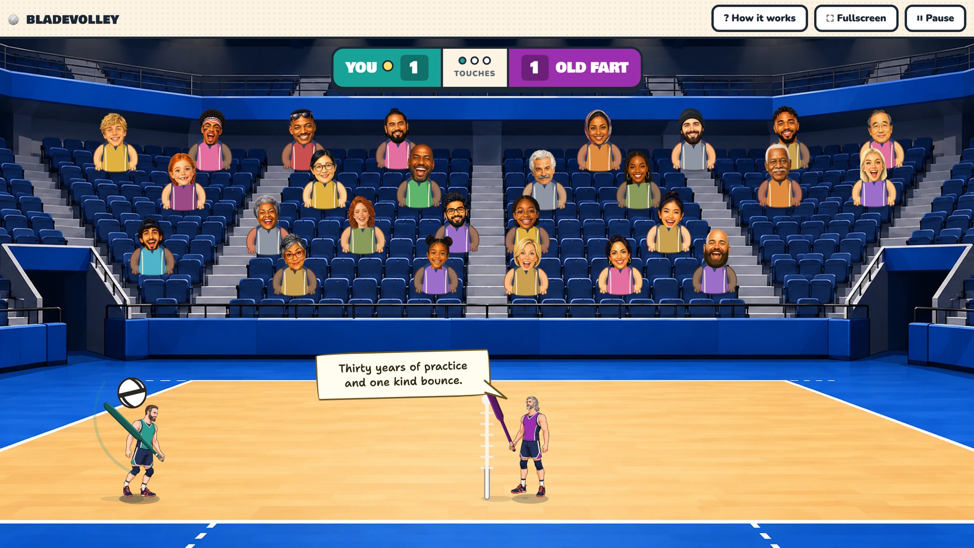 An arena match against Old Fart, in front of a full crowd